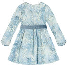 Girls Blue Floral Jacquard Dress, 1, hi-res